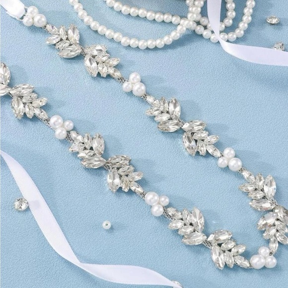 Bridal rhinestone pearl combo belt NEW - Picture 1 of 3